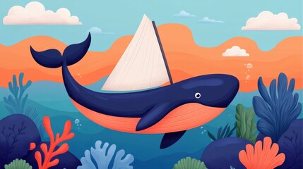 Playful Sailboat with Fish in Colorful Coral Reef