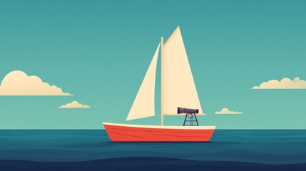 Fototapeta premium Small Sailboat on an Adventurous Journey