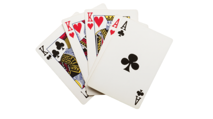 Aerial View of Four Poker Cards Displaying a Winning Hand Suitable for Casino Promotions or Gaming Blogs