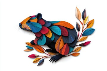Fototapeta premium Colorful paper cut-out rodent design, isolated.