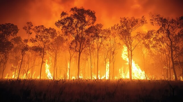 Dramatic Wildfire Blazing Through Forest Landscape