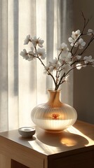 Elegant Vase with White Blossoms and Soft Lighting
