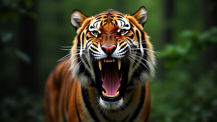 Obraz premium tiger roaring in the woods