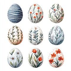 Fototapeta premium Decorative floral Easter eggs on white background