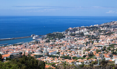Top view of the city and ocean on a summer day. Funchal. Madeira. Portugal.