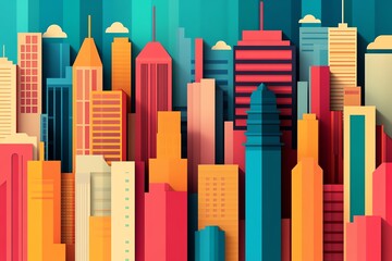 Obraz premium An abstract cityscape with vibrant, shifting colors blending into the buildings, representing creativity in urban life