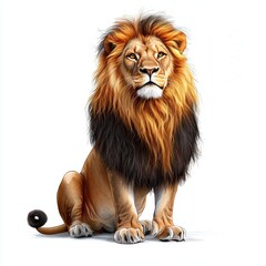 Obraz premium Lion with majestic mane, white isolated background