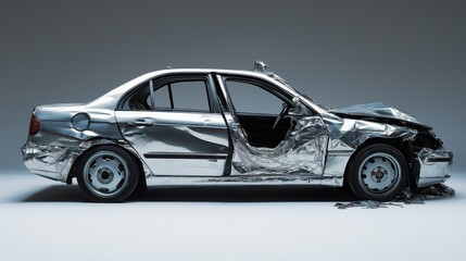 Obraz premium hail damage on car, Damaged silver car