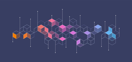 Abstract geometric background with isometric. Digital cube isometric on purple background.