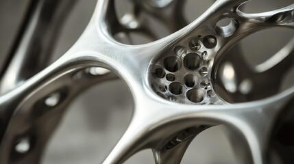 Obraz premium Close-up of Titanium Bicycle Wheel Structure