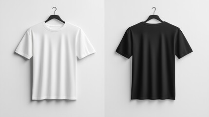 Mockup of white, black, heather t-shirt, clothes isolated on grey background, front and back