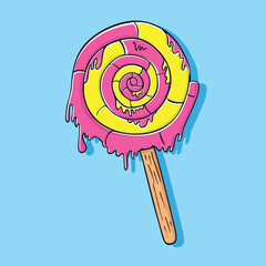 Hand Drawn Vector Illustration of Popsicle Candy, Lollipop Ice Cream Melting