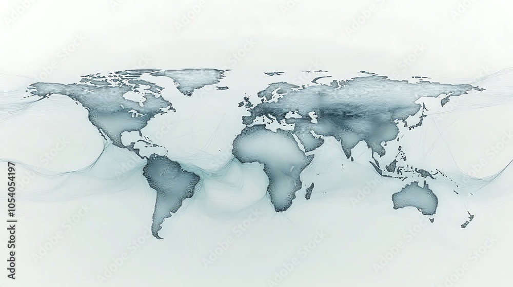 Poster world map with abstract lines, representing global connectivity.