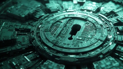 Fototapeta premium Conceptual image of big data encryption with locks and secure connections, highlighting the importance of data security