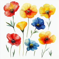 Fototapeta premium Watercolor Botanical Illustration of Colorful Flowers