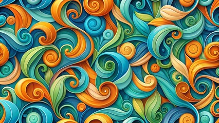 Fototapeta premium Abstract Swirling Patterns of Orange, Blue, and Green Hues Intertwined in a Dynamic Display of Organic Shapes