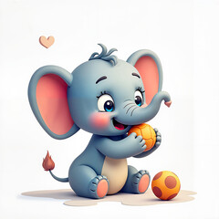 Adorable Cartoon Elephant Joyfully Playing with Colorful Balls against White Background