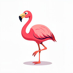 Obraz premium Cartoon Flamingo in Vibrant Pink Standing Gracefully Against White Background