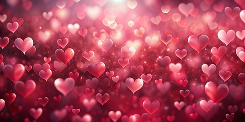 A Vibrant Tapestry of Glowing Hearts, Shimmering with Love and Warmth, Against a Background of Delicate Red Hues