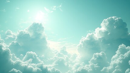Naklejka premium White Cumulus Clouds Against a Teal Sky