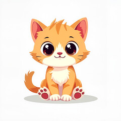 Obraz premium Cute Cartoon Kitten with Adorable Expression Sitting on White Background
