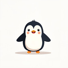 Obraz premium Cute Cartoon Penguin Smiling Cheerfully Against White Background