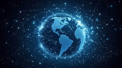 Fototapeta premium Global Connectivity Concept with Digital Network Connections on World Map
