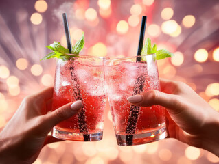 Cheers to friendship with sparkling drinks in hand, surrounded by festive atmosphere. vibrant colors and celebratory mood create joyful scene perfect for any occasion