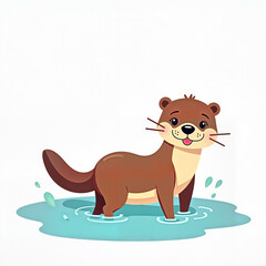 Fototapeta premium Cute Otter Happily Playing in Water Against White Background