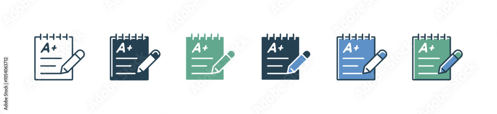 Poster notepad exam score grade icon set education quiz test result with pencil vector school performance r