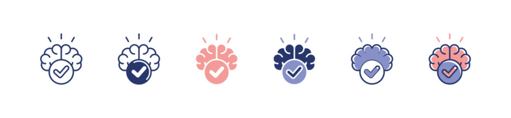 Obraz premium simple brain check mark icon set business brainstorm mind accepted creative solution checkmark signs vector illustration for web and app