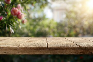 Fototapeta premium Sunlit Garden Terrace with Soft Focus Background