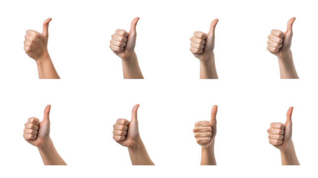 Various woman hands showing thumbs up against white background, symbolizing approval and positivity. diverse skin tones highlight inclusivity and unity