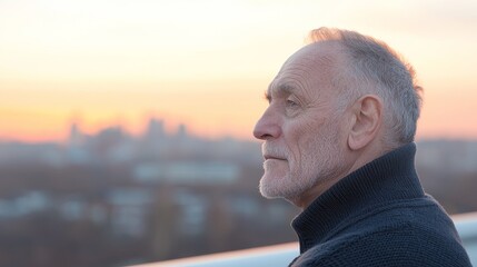 Contemplating the sunset a thoughtful elder gazes at the skyline embracing the beauty of life's transitions