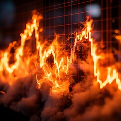 Dynamic stock market graph with flames symbolizing volatility and rapid changes in financial trends and investments.