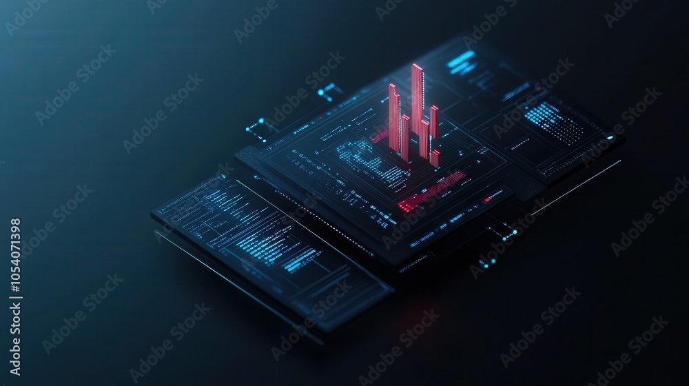 Poster Futuristic data visualization with graphs and analytics in a dark tech environment
