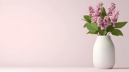Fototapeta premium Elegant Porcelain Vase with Blooming Lilacs on Minimalist Background