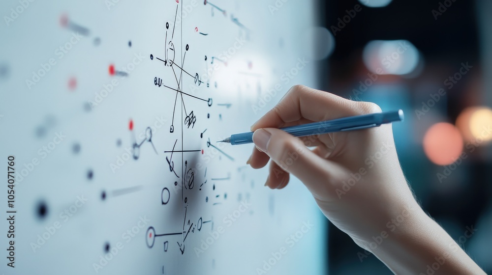 Aufkleber Exploring the intersection of art and science a hand sketching dynamic visualizations on a wall