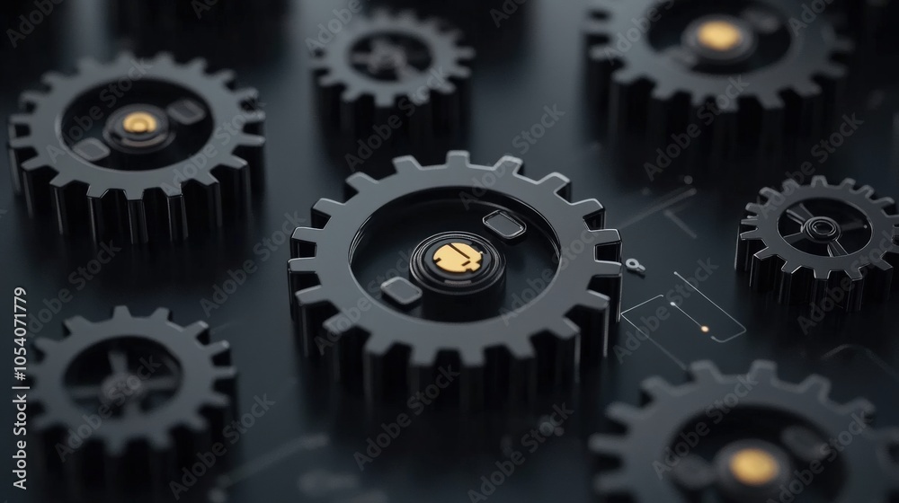 Poster intricate black gears mechanism representing precision engineering and technology innovations