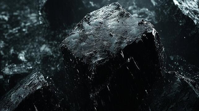 coal chunks with a rugged texture and dark tones, symbolizing strength, resilience, and industrial power. Ideal for concepts of energy, transformation, or elemental force