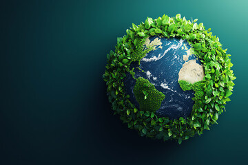 Fototapeta premium Circular illustration of Earth with green landscapes and oceans, showing ecosystem balance and global sustainability