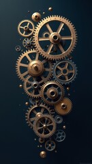 Fototapeta premium A collection of gears and wheels are scattered across a blue background