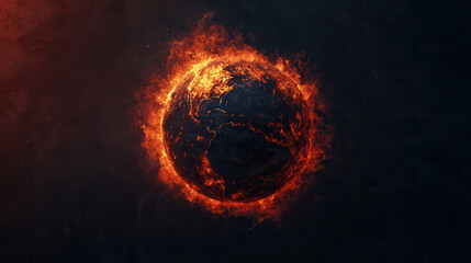 fiery planet surrounded by flames symbolizes energy and transformation