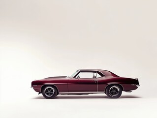 Fototapeta premium Old burgundy vintage muscle car isolated on a white background
