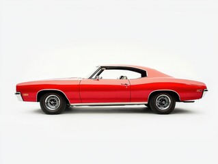 Fototapeta premium Old red vintage muscle car isolated on a white background