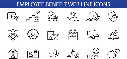 Employee Benefit Web Line Icon Set Design