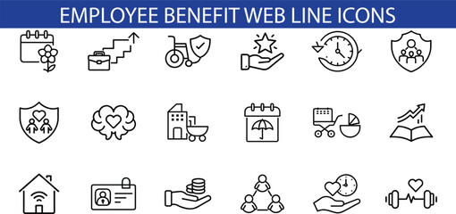 Employee Benefit Web Line Icons Set Design