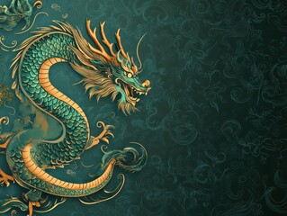 Chinese New Year background featuring the year of the green dragon, illustrated on a solid color background for a festive and symbolic representation.