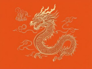 Fototapeta premium An illustration celebrating Happy Chinese New Year with the zodiac sign for the year of the dragon, set against a solid color background. Highlighting traditional symbolism and festive elements.