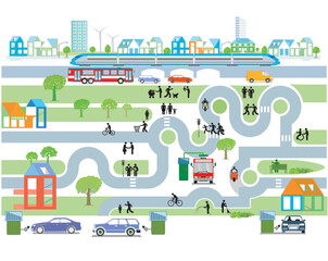 Naklejka premium Stadtübersicht mit Verkehr und Häusern, Information illustration-.eps 